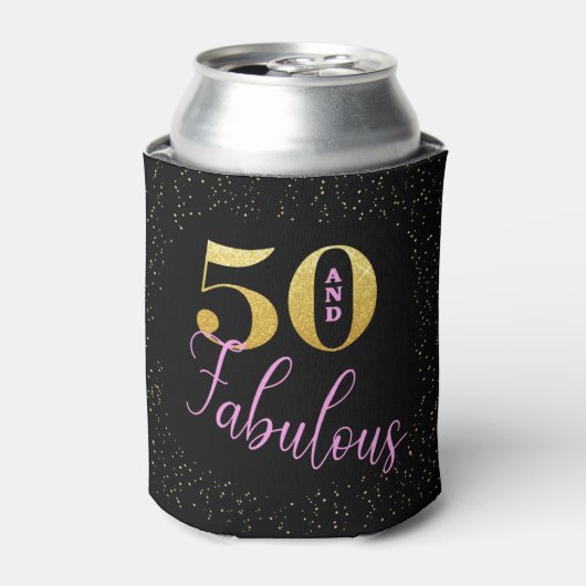 Zwart roze goudglitter 50 en verbluffend B-day Blikjeskoeler (Blikje Voorkant)