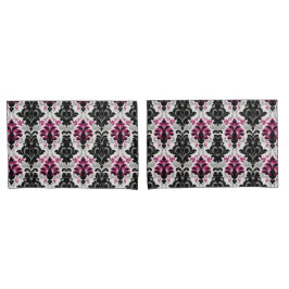Zwart, Roze & Grijs Damast Kussensloop