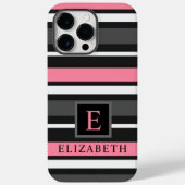  Zwart Roze Grijs Wit Strepen Case-Mate iPhone Case (Achterkant)