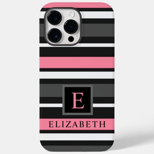 Zwart Roze Grijs Wit Strepen Case-Mate iPhone Case (Achterkant)