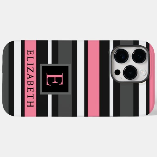  Zwart Roze Grijs Wit Strepen Case-Mate iPhone Case (Achterkant (horizontaal))