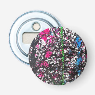 Zwart, Roze, Groen, Blauwe Marmer Kunstwerk Button Flesopener