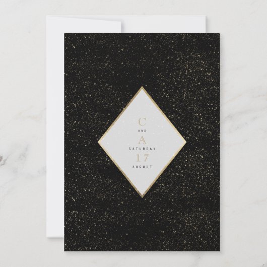 Zwart roze groen faux goud confetti bloemenbruilof kaart (Achterkant)