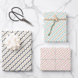 Zwart Roze Groen Goud Zig Zag Chevron Inpakpapier Vel