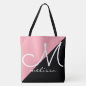 Zwart-roze grote Canvas tas met naam monogram (Voorkant)