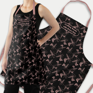 Zwart Roze Haar Gereedschap Patroon Stylist Schort