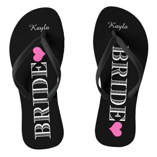 Zwart/Roze Hart Bruid's Teenslippers (Voetbed)