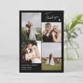 Zwart Roze Hart Bruiloft Foto's Dank u Opmerking Bedankkaart (Staand voorkant)