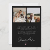 Zwart Roze Hart Bruiloft Foto's Dank u Opmerking Bedankkaart (Achterkant)