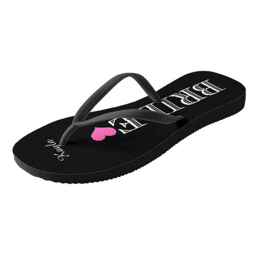 Zwart/roze hartbriden teenslippers (Schuin)