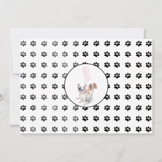 Zwart Roze Hond Paw-ty Boho Bloemen 1e Verjaardag Kaart (Achterkant)