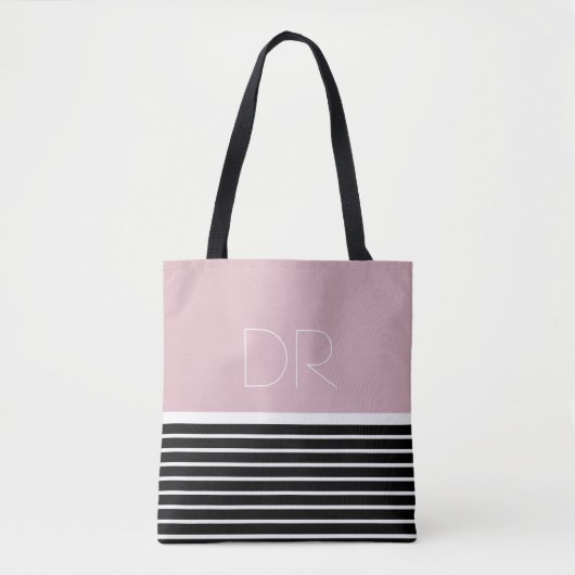 Zwart Roze horizontale strepen & monogram . elegan Tote Bag (Voorkant)