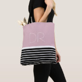 Zwart Roze horizontale strepen & monogram . elegan Tote Bag (Dichtbij)