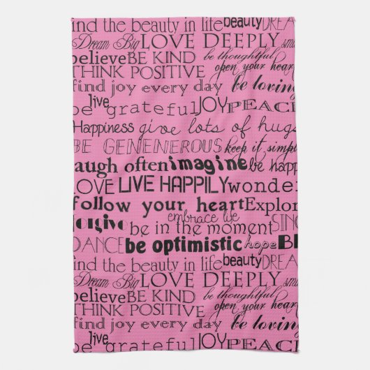 Zwart roze Inspirerend woorden Theedoek (Verticaal)