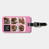 Zwart Roze Instagram 5 Fotocollage Monogram Bagagelabel (Voorkant horizontaal)