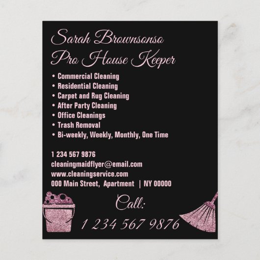 Zwart Roze Janitorial Maid House Schoonmaak Flyer (Achterkant)