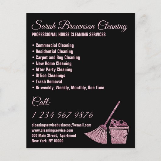 Zwart Roze Janitorial Maid House Schoonmaak Flyer (Voorkant)