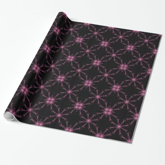 Zwart-roze Kaleidoscoop Star Cadeaupapier (Uitgerold)