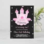 Zwart Roze Kasteel onder Cloud Prinses Verjaardag Kaart (Staand voorkant)