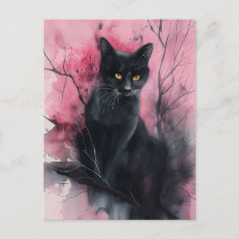 Zwart Roze Kat Abstract Surreal Portretschilderij Briefkaart