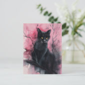 Zwart Roze Kat Abstract Surreal Portretschilderij Briefkaart (Staand voorkant)