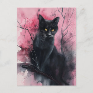 Zwart Roze Kat Abstract Surrealistisch Portret Sch Briefkaart