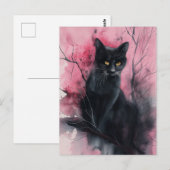 Zwart Roze Kat Abstract Surrealistisch Portret Sch Briefkaart (Voorkant / Achterkant)