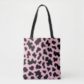 Zwart & Roze Koe Koeienhuid Print Tote Bag (Voorkant)