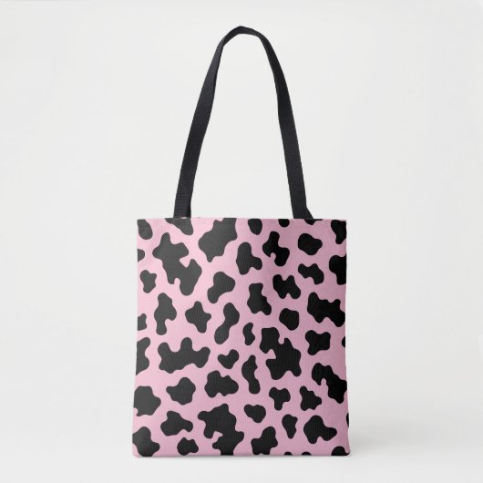 Zwart & Roze Koe Koeienhuid Print Tote Bag (Voorkant)