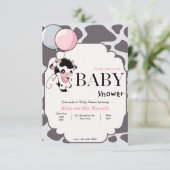Zwart Roze Koe met Balloon baby shower uitnodiging (Staand voorkant)
