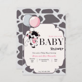 Zwart Roze Koe met Balloon baby shower uitnodiging (Voorkant / Achterkant)
