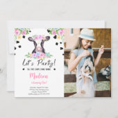 Zwart & Roze Koe Verjaardagsfoto Uitnodiging (Voorkant)