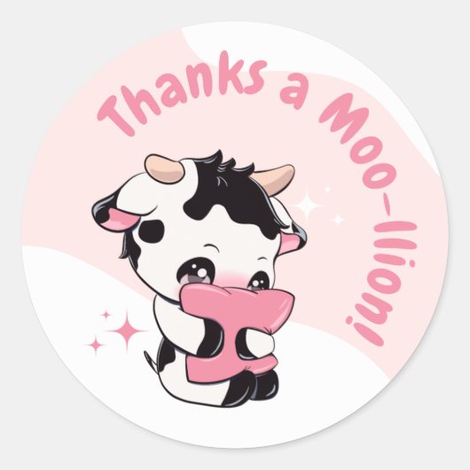 Zwart Roze Koe Wit Wolk Dank u Ronde Sticker (Voorkant)