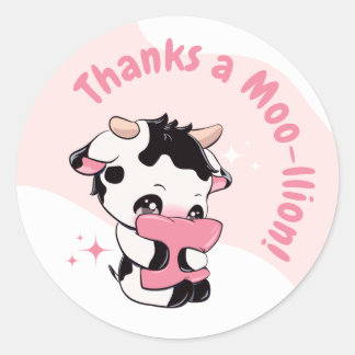 Zwart Roze Koe Wit Wolk Dank u Ronde Sticker