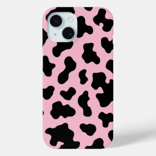 Zwart & Roze Koehuid Print iPhone 15 Case