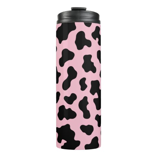 Zwart & Roze Koehuid Print Thermosbeker (Voorkant)