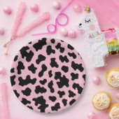 Zwart & Roze Koeienhuidprint Verjaardagsfeestje Papieren Bordje (Feest)