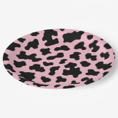 Zwart & Roze Koeienhuidprint Verjaardagsfeestje Papieren Bordje (Gekanteld)