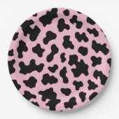 Zwart & Roze Koeienhuidprint Verjaardagsfeestje Papieren Bordje (Voorkant)