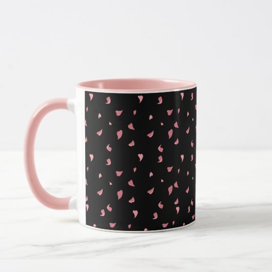 Zwart roze koffie mok versierd met harten bladeren (Links)