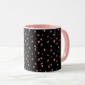 Zwart roze koffie mok versierd met harten bladeren (Voorkant rechts)