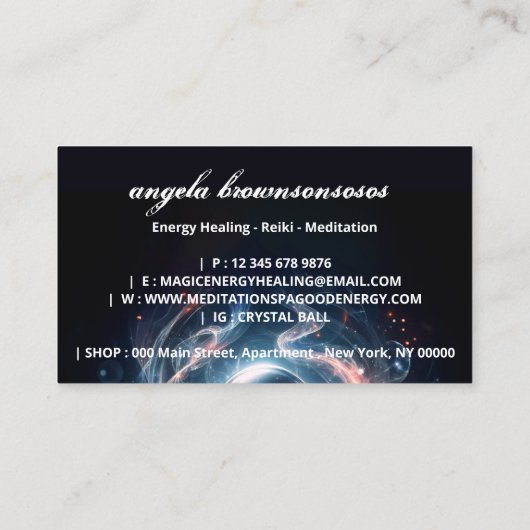 Zwart roze Kristallen bal Energie Reiki Meditatie Visitekaartje (Achterkant)