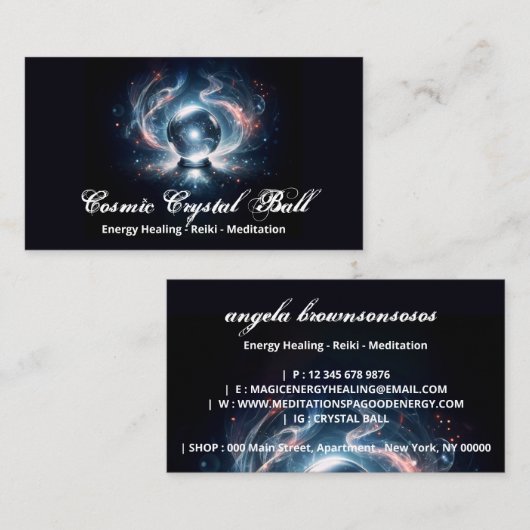 Zwart roze Kristallen bal Energie Reiki Meditatie Visitekaartje (Voorkant / Achterkant)