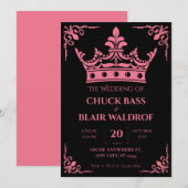 Zwart roze kroonbruiloft kaart (Voorkant / Achterkant)