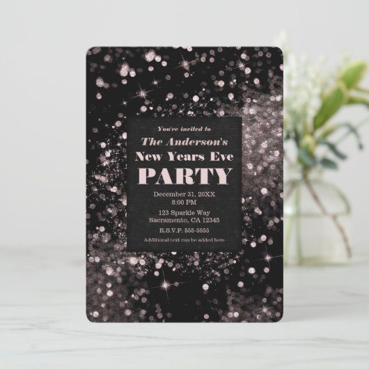 Zwart & Roze Lichtjes Nieuwjaar Feest Kaart (Staand voorkant)
