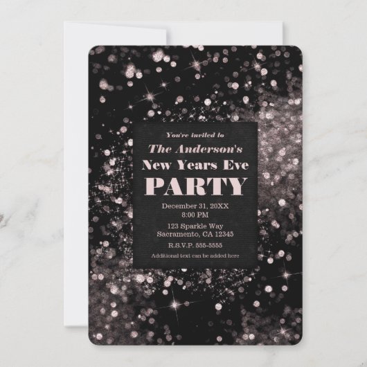 Zwart & Roze Lichtjes Nieuwjaar Feest Kaart (Voorkant)