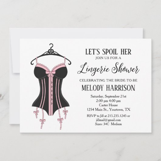 zwart roze lingerie bruiloft uitnodiging (Voorkant)