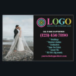 Zwart Roze Logo Foto's Promo Small Business Flyer<br><div class="desc">Zwarte, gele en roze marketingflyers voor uw kleine bedrijf gepersonaliseerd met uw logo, foto's, QR-code en aangepaste tekst. Gepersonaliseerde promo flyers voor uw kleine bedrijf, misschien fotografie, landschapsarchitectuur, schoonheid, wellness en meer. Voeg foto's, adres, sociale media, telefoonnummer en alle informatie toe die uw toekomstige klanten en klanten nodig hebben. Generieke...</div>