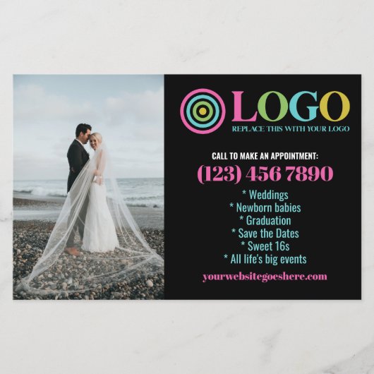 Zwart Roze Logo Foto's Promo Small Business Flyer (Voorkant)