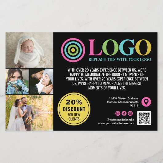Zwart Roze Logo Foto's Promo Small Business Flyer (Achterkant)